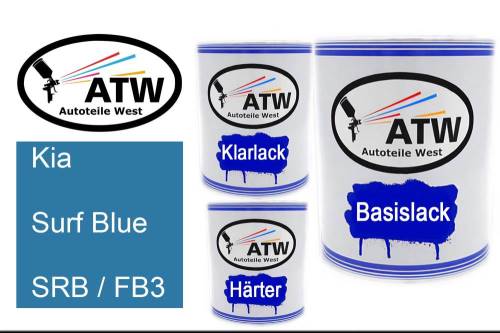 Kia, Surf Blue, SRB / FB3: 1L Lackdose + 1L Klarlack + 500ml Härter - Set, von ATW Autoteile West.